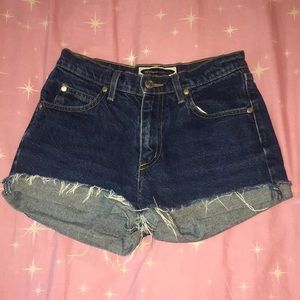 dark blue jean shorts, been washed